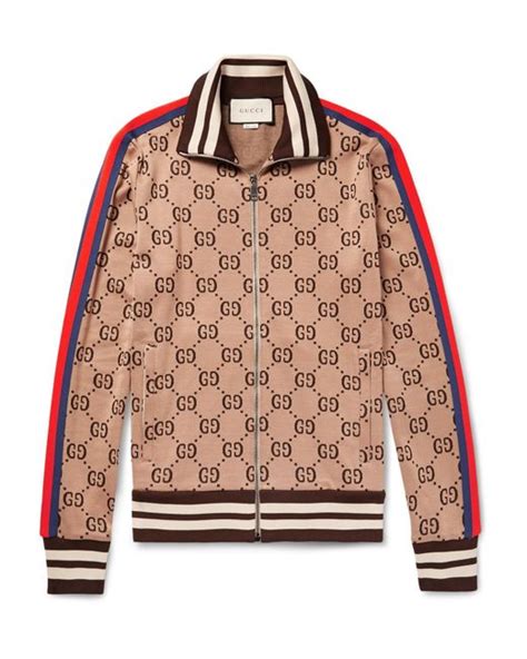 gucci slim-fit webbing-trimmed cotton-jacquard track jacket|GUCCI Papiro webbing.